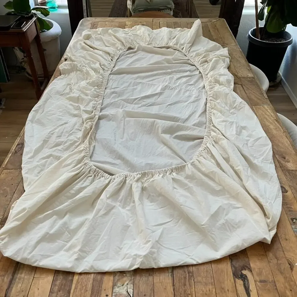 COYUCHI Organic Cotton Cream Sheet Set Pillowcase Fitted & Flat